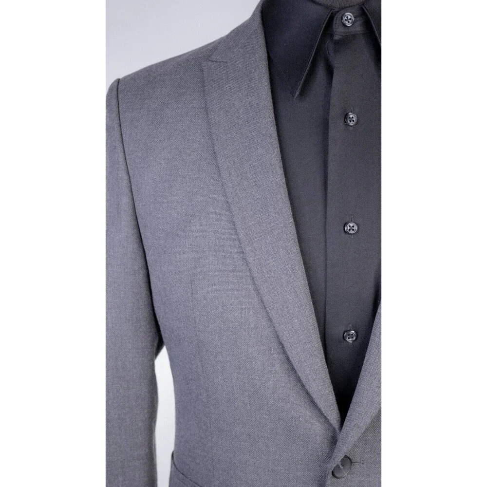 Zara Bazer Mens Sz 38 Solid Gray One Button Sport Coat Jacket Blazer Poly Blend